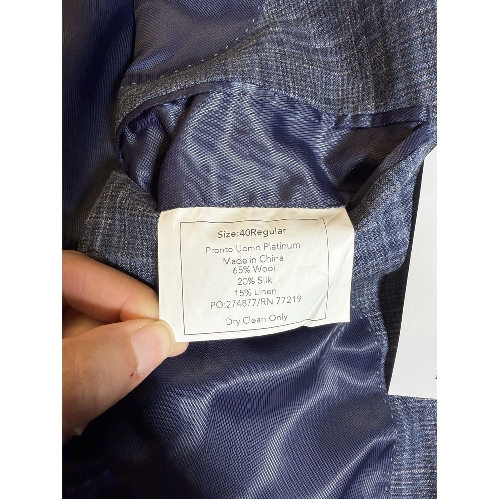 Pronto Uomo Platinum 40R Blue Plaid Sport Coat Wool Silk Linen 2 Button Blazer - Picture 8 of 14